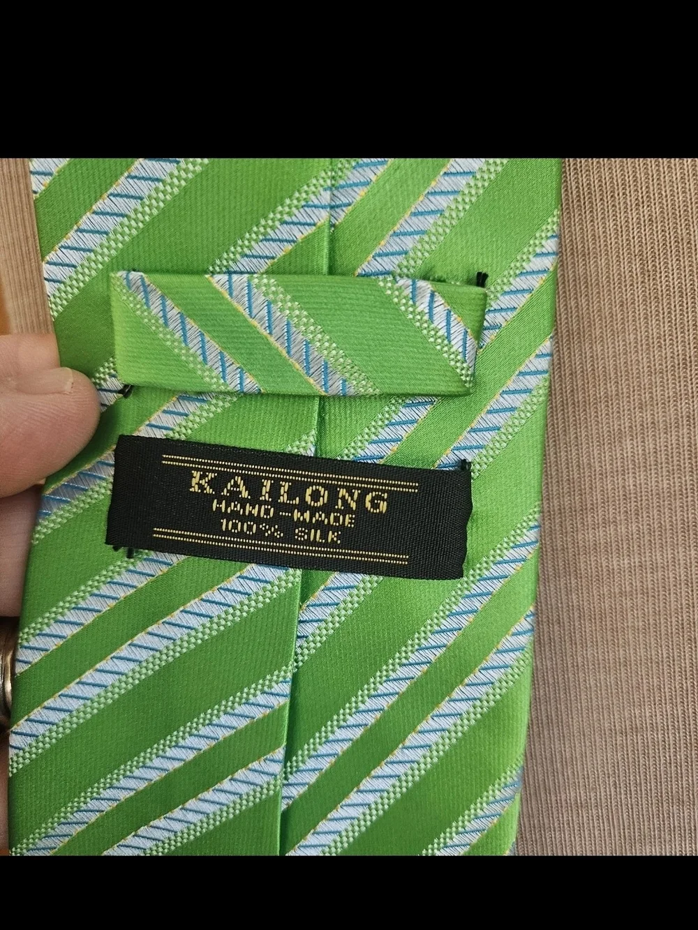 Kailong Silk Tie Mens Necktie Green Striped Formal Handmade Classic Business...